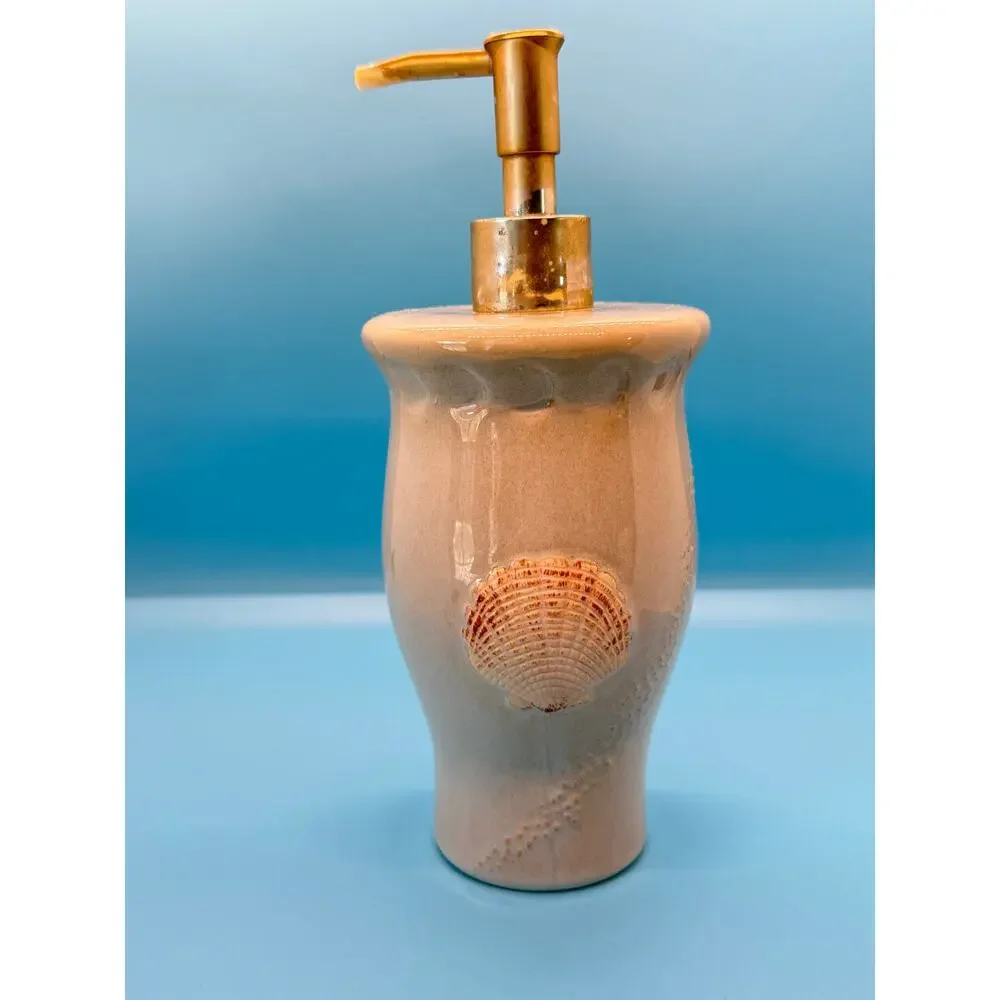 VTG Coastal Seashell‎ Ceramic Soap Dispenser & Toothbrush Holder Beach Bath Set